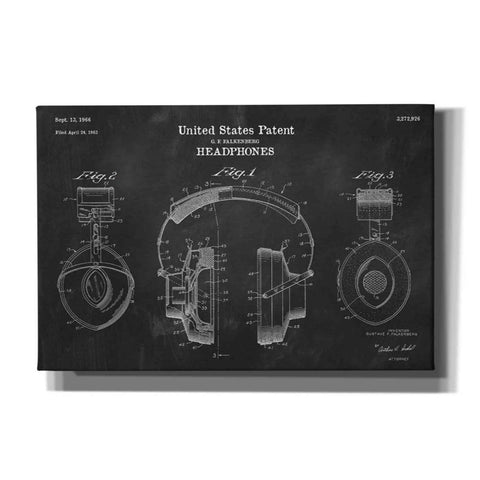 Image of 'Headphones Blueprint Patent Chalkboard' Canvas Wall Art