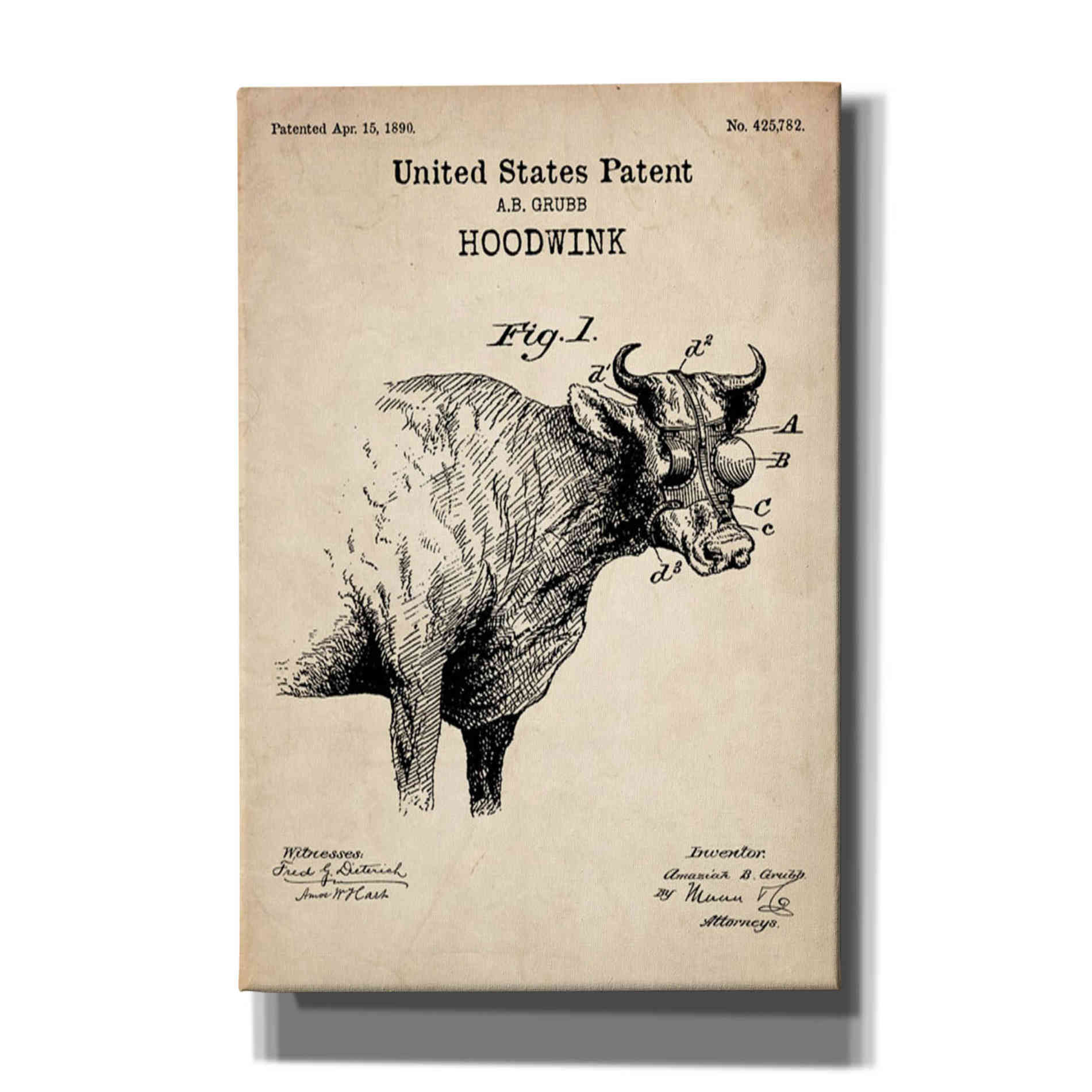 'Hoodwink Blueprint Patent Parchment' Canvas Wall Art