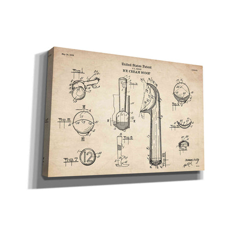 Image of 'Ice Cream Scoop Blueprint Patent Parchment' Canvas Wall Art