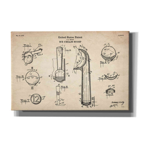 Image of 'Ice Cream Scoop Blueprint Patent Parchment' Canvas Wall Art