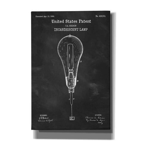 Image of 'Incandescent Lamp Blueprint Patent Chalkboard' Canvas Wall Art