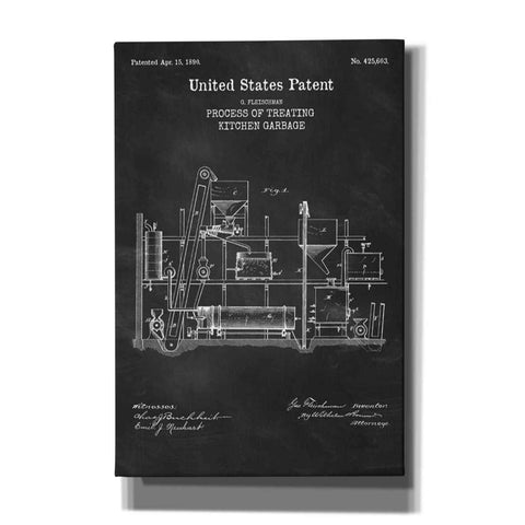 Image of 'Kitchen Garbage Recycler Blueprint Patent Chalkboard' Canvas Wall Art