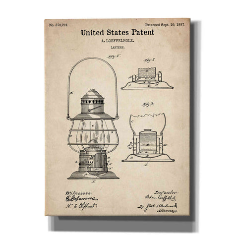 Image of 'Lantern Vintage Patent' Canvas Wall Art