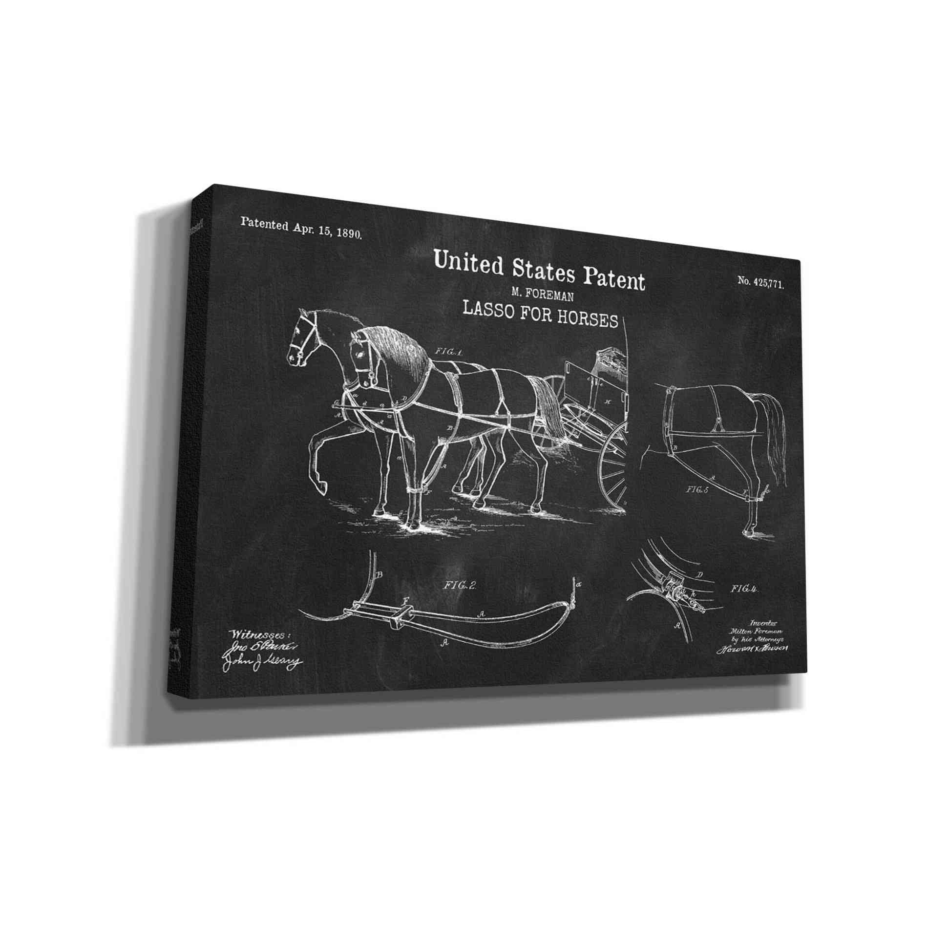 'Lasso for Horses Blueprint Patent Chalkboard' Canvas Wall Art