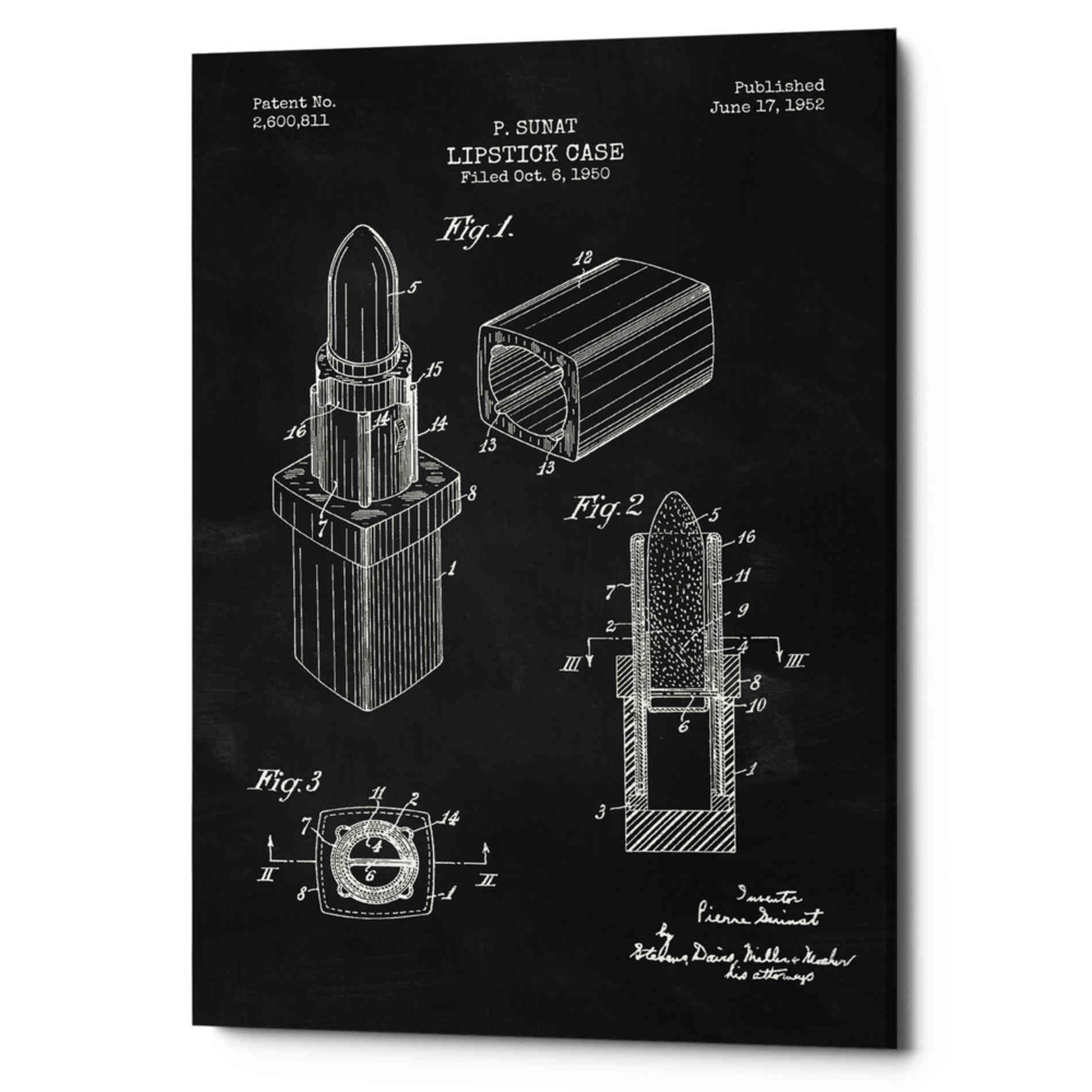 'Lipstick Case Blueprint Chalkboard Patent' Canvas Wall Art