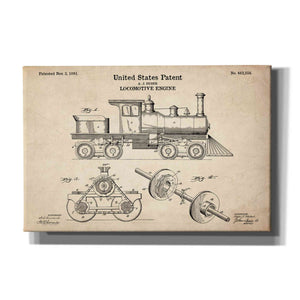 'Locomotive Engine Blueprint Patent Parchment' Canvas Wall Art