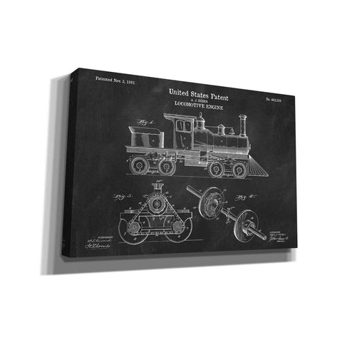 Image of 'Locomotive Engine Blueprint Patent Chalkboard' Canvas Wall Art