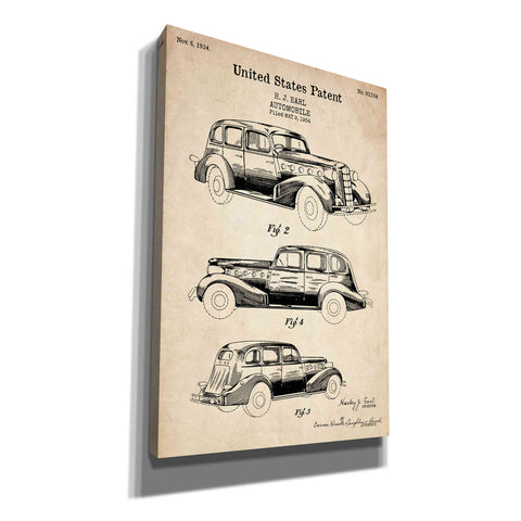 Image of 'Luxury Automobile Blueprint Patent Parchment' Canvas Wall Art