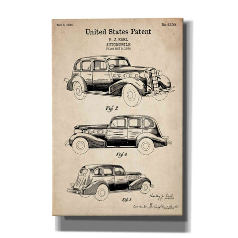 Image of 'Luxury Automobile Blueprint Patent Parchment' Canvas Wall Art