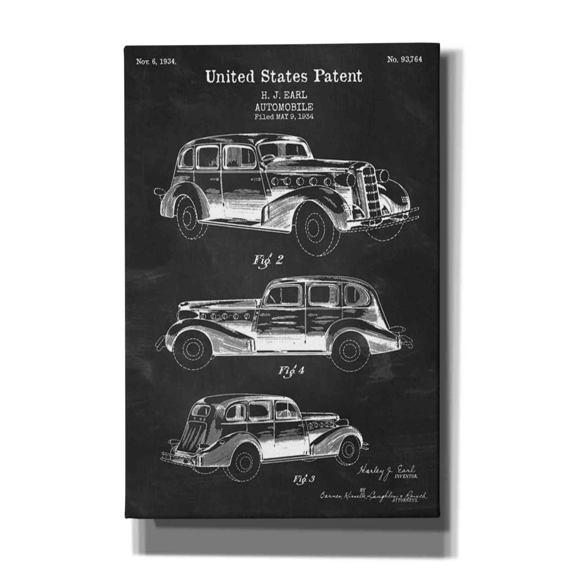 'Luxury Automobile Blueprint Patent Chalkboard' Canvas Wall Art