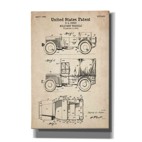 Image of 'Military Vehicle Blueprint Patent Parchment' Canvas Wall Art