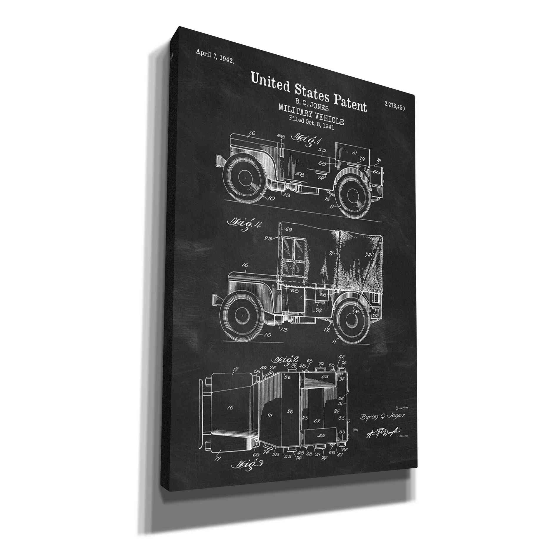 'Military Vehicle Blueprint Patent Chalkboard' Canvas Wall Art