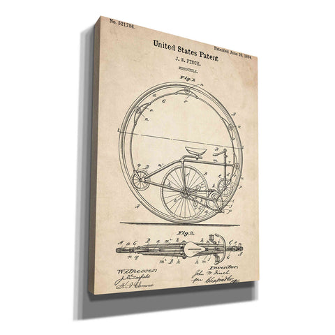 Image of 'Monocycle Vintage Patent' Canvas Wall Art