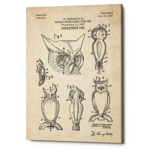 Image of 'Scarecrow Owl Blueprint Patent Parchment' Canvas Wall Art