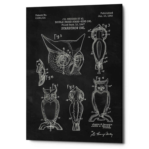 Image of 'Scarecrow Owl Blueprint Patent Chalkboard' Canvas Wall Art