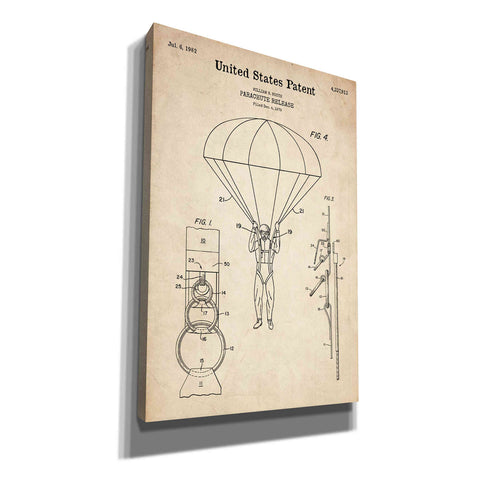 Image of 'Parachute Release Blueprint Patent Parchment' Canvas Wall Art