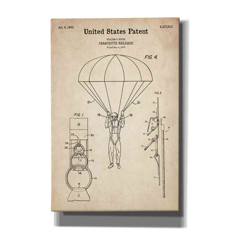 Image of 'Parachute Release Blueprint Patent Parchment' Canvas Wall Art