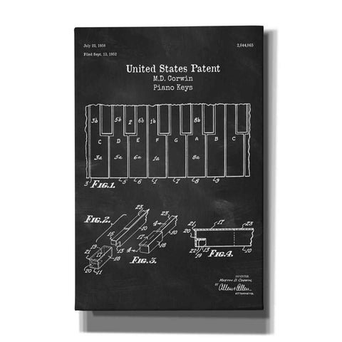 Image of 'Piano Keys Blueprint Patent Chalkboard' Canvas Wall Art