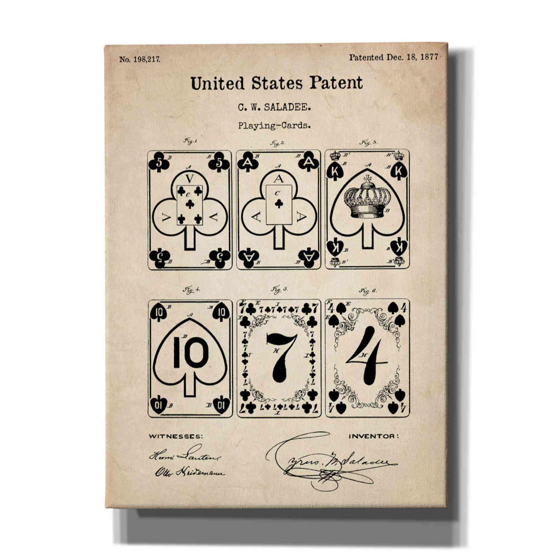 'Playing Cards Vintage Patent' Canvas Wall Art