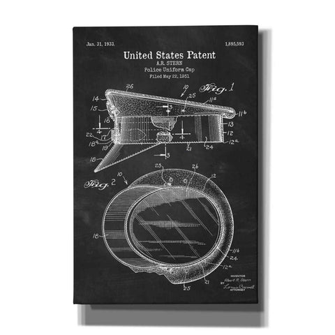 Image of 'Police Uniform Cap Blueprint Patent Chalkboard' Canvas Wall Art