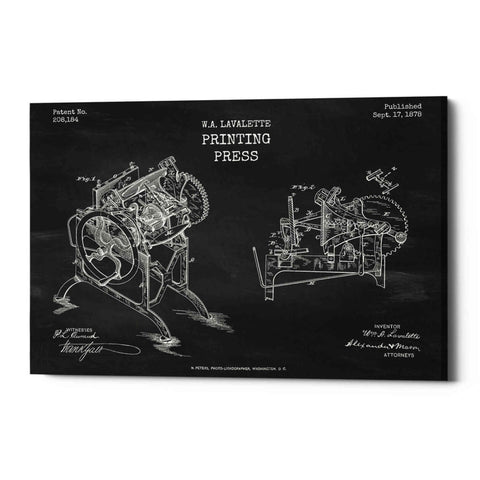 Image of 'Printing Press Blueprint Patent Chalkboard' Canvas Wall Art