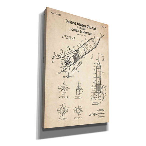 Image of 'Rocket Ship Blueprint Patent Parchment' Canvas Wall Art