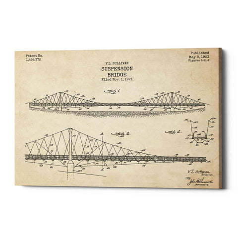 Image of 'Suspension Bridge Blueprint Patent Parchment' Canvas Wall Art