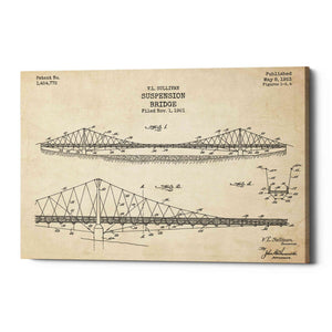 'Suspension Bridge Blueprint Patent Parchment' Canvas Wall Art