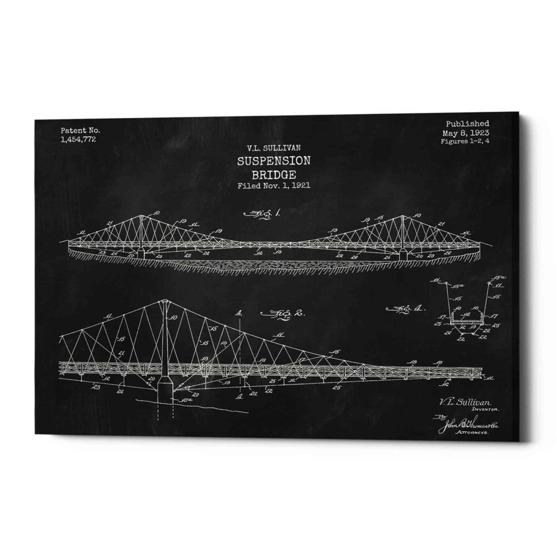 'Suspension Bridge Blueprint Patent Chalkboard' Canvas Wall Art,