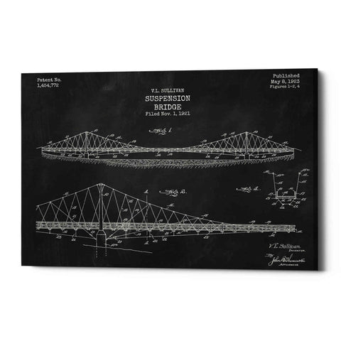 Image of 'Suspension Bridge Blueprint Patent Chalkboard' Canvas Wall Art,