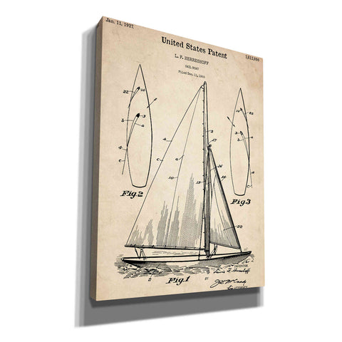 Image of 'Sailboat Vintage Patent Blueprint' Canvas Wall Art