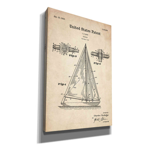 Image of 'Sailboat Blueprint Patent Parchment' Canvas Wall Art