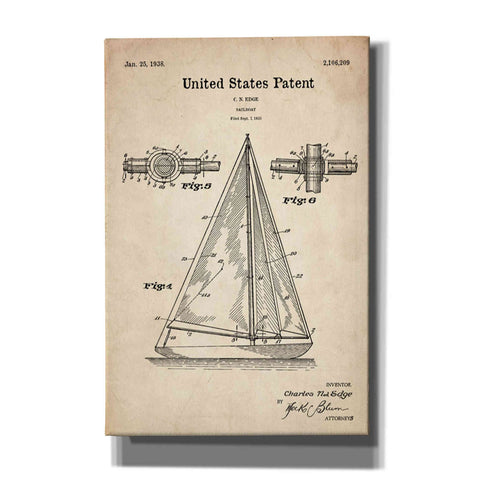 Image of 'Sailboat Blueprint Patent Parchment' Canvas Wall Art
