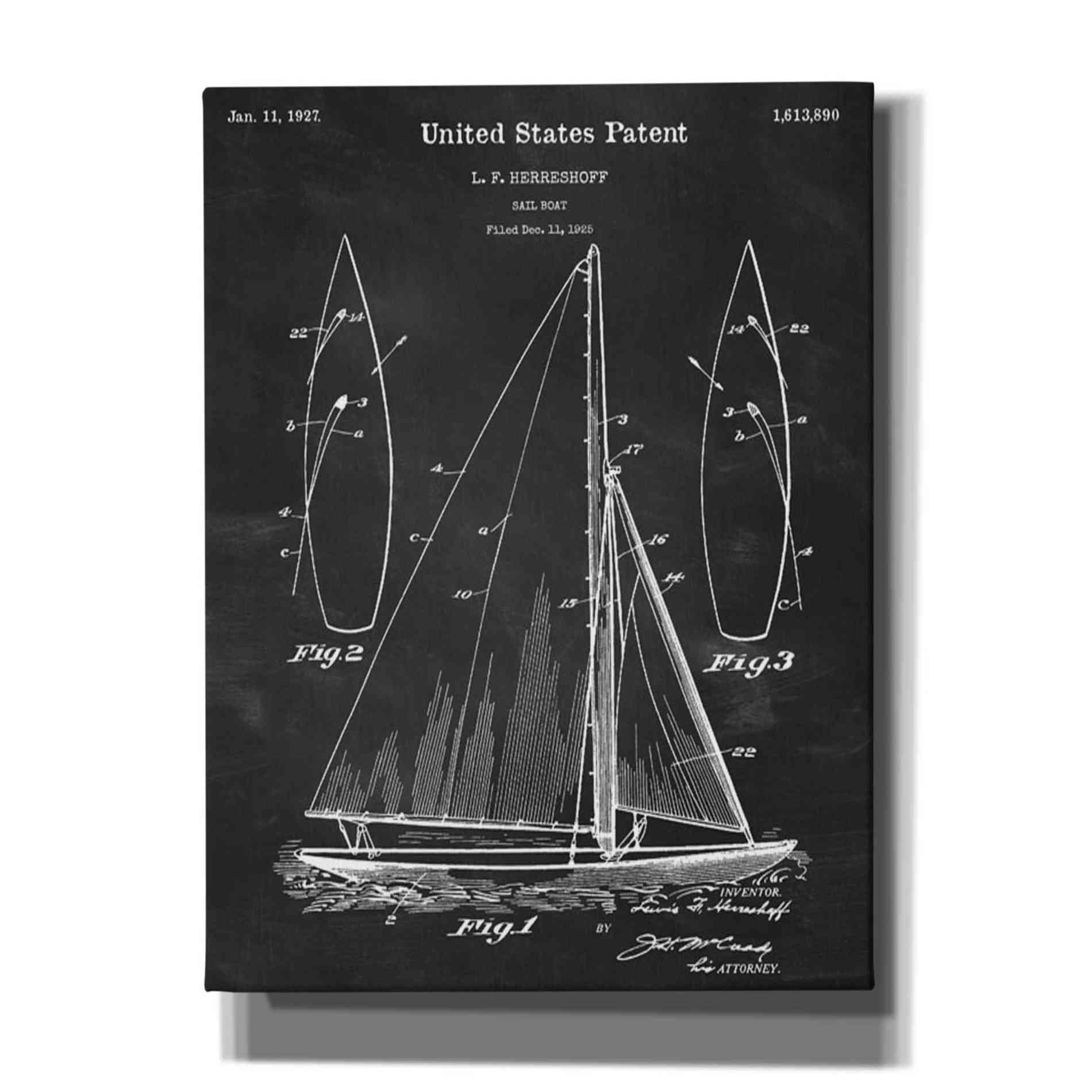 'Sailboat Blueprint Patent Chalkboard' Canvas Wall Art