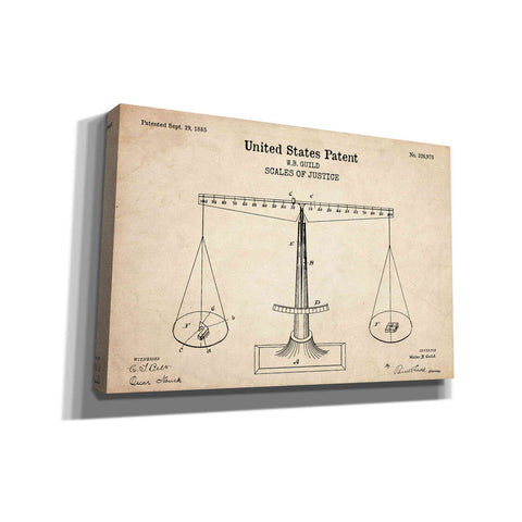 Image of 'Scales of Justice Blueprint Patent Parchment' Canvas Wall Art