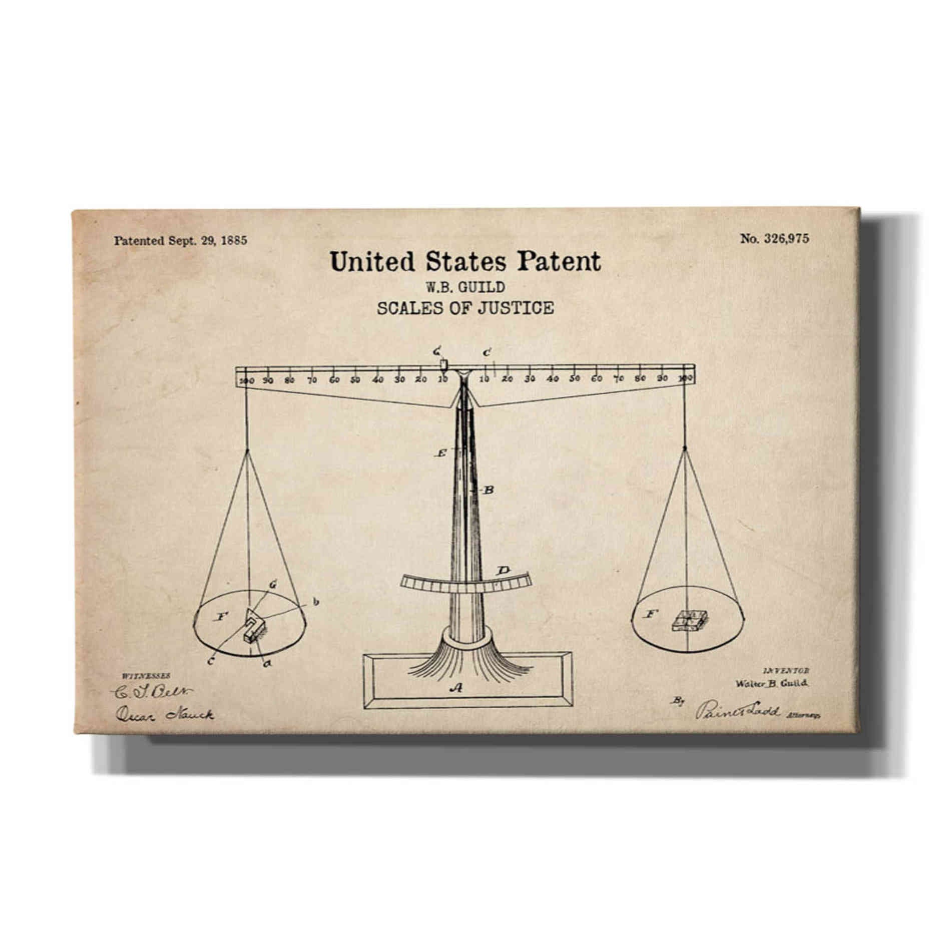 'Scales of Justice Blueprint Patent Parchment' Canvas Wall Art