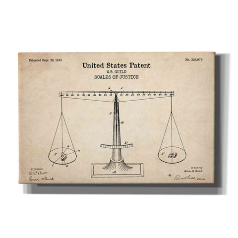 Image of 'Scales of Justice Blueprint Patent Parchment' Canvas Wall Art