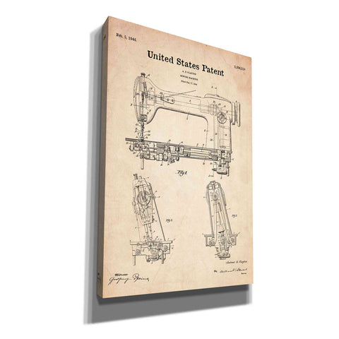 Image of 'Sewing Machine Blueprint Patent Parchment' Canvas Wall Art