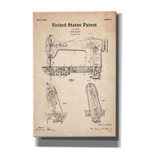 'Sewing Machine Blueprint Patent Parchment' Canvas Wall Art