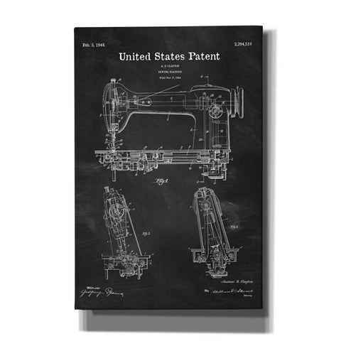 Image of 'Sewing Machine Blueprint Patent Chalkboard' Canvas Wall Art