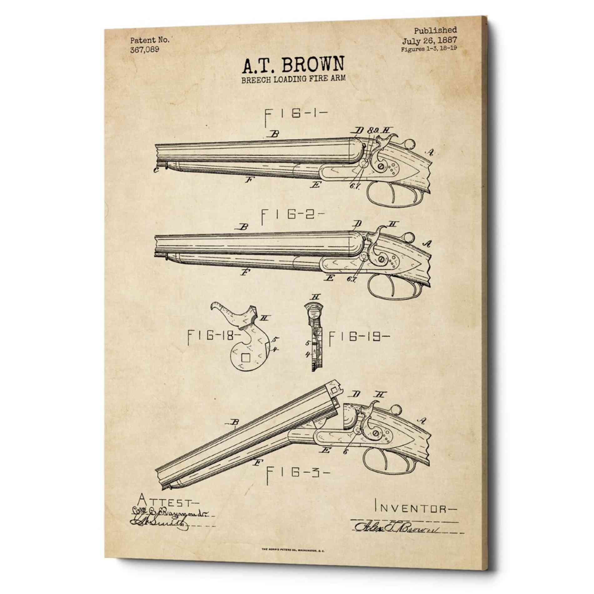 'Shotgun Blueprint Patent Parchment' Canvas Wall Art