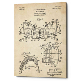 'Football Shoulder Pad Blueprint Patent Parchment' Canvas Wall Art