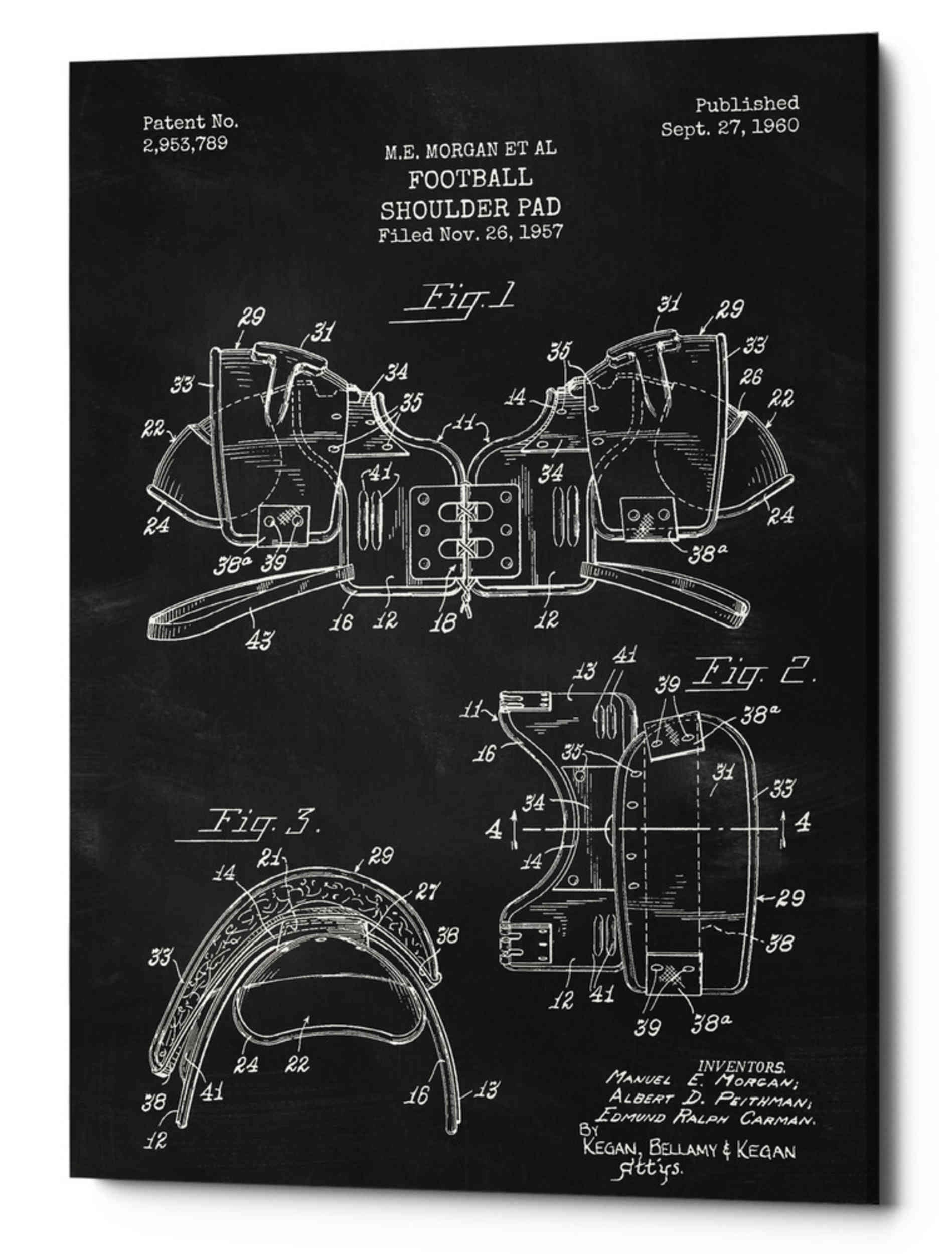 'Football Shoulder Pad Blueprint Patent Chalkboard' Canvas Wall Art