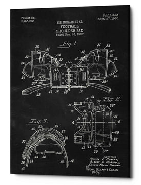 'Football Shoulder Pad Blueprint Patent Chalkboard' Canvas Wall Art