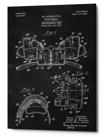 Image of 'Football Shoulder Pad Blueprint Patent Chalkboard' Canvas Wall Art