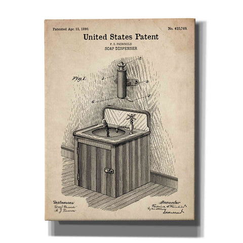 Image of 'Soap_Dispenser Blueprint Patent Parchment' Canvas Wall Art