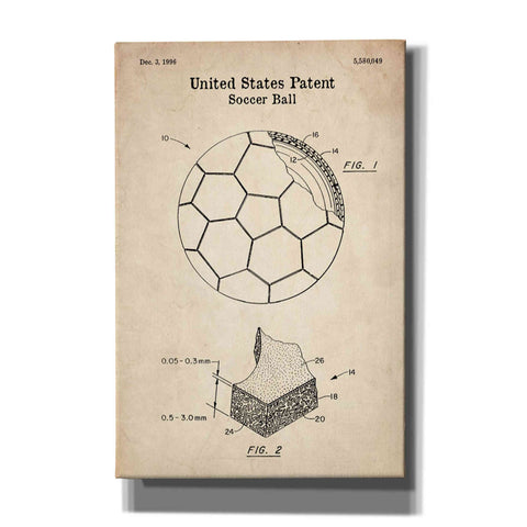 Image of 'Soccer Ball Blueprint Patent Parchment' Canvas Wall Art