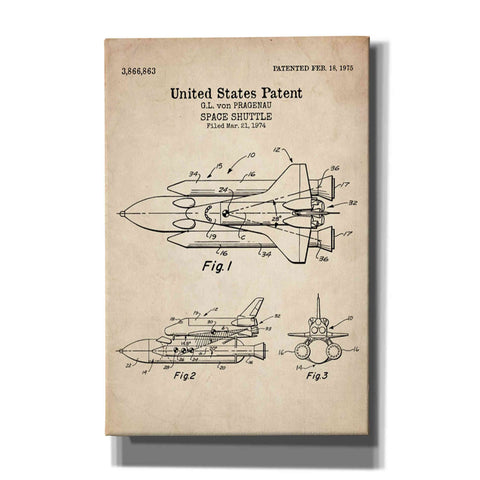 Image of 'Space Shuttle Blueprint Patent Parchment' Canvas Wall Art