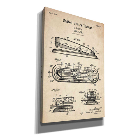 Image of 'Stapler Blueprint Patent Parchment' Canvas Wall Art