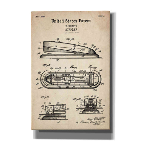 Image of 'Stapler Blueprint Patent Parchment' Canvas Wall Art